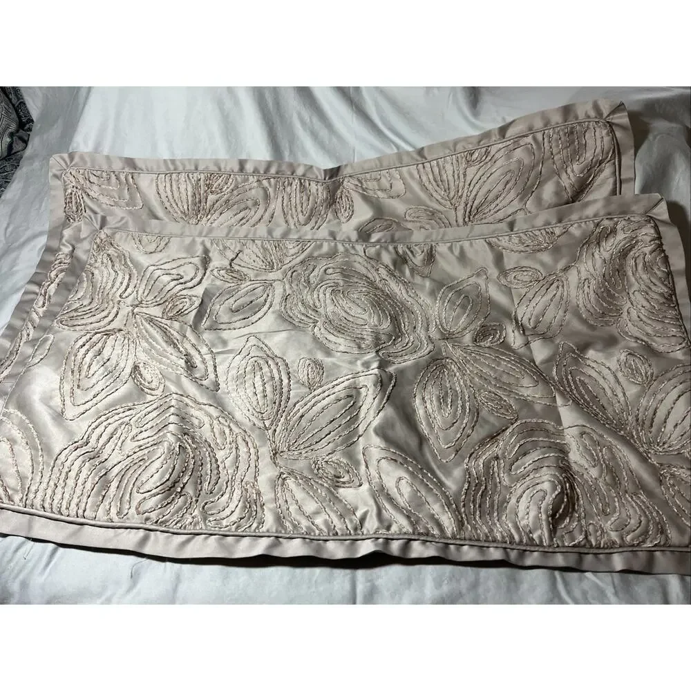 Nanshing Taupe Satin Look Embroidered King Quilt Set Zippered Shams 3 Pc Set